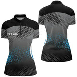 Polo Pétanque Personnalisé - Design Géométrique Bleu & Noir - Polo Zippé Femme