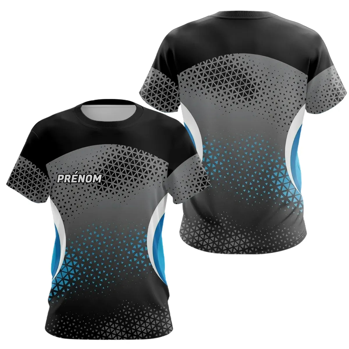 Polo Pétanque Personnalisé - Design Géométrique Bleu & Noir - T-Shirt Femme