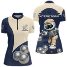 Polo Pétanque Personnalisé - Design Robot Boules - Polo Zippé Femme