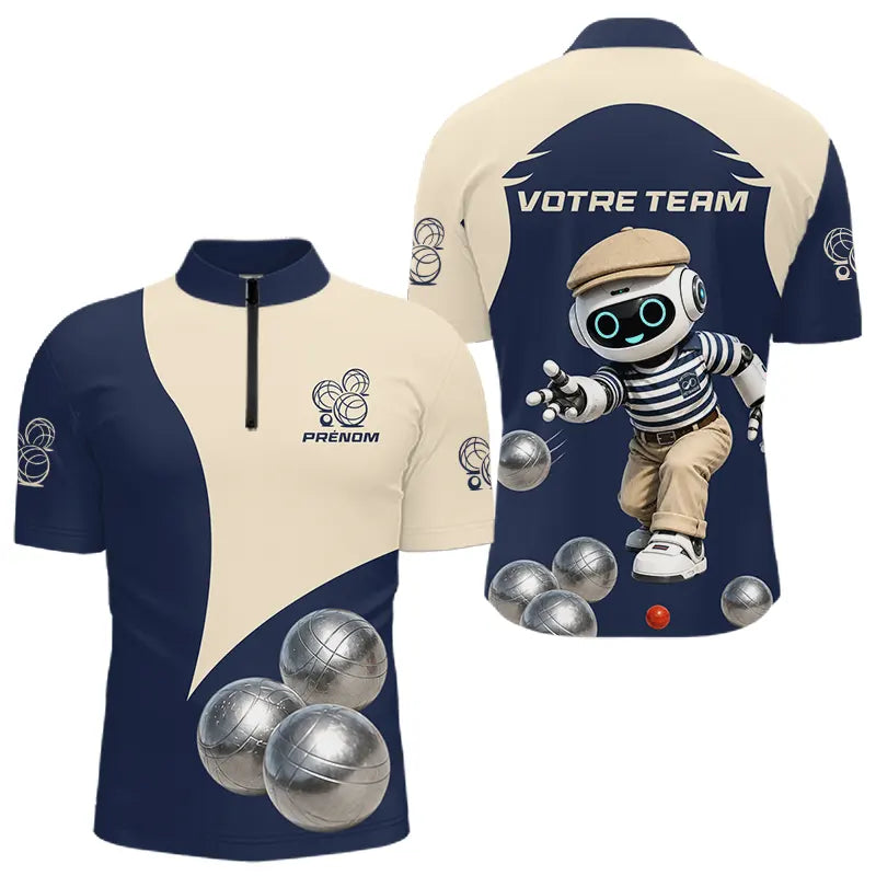 Polo Pétanque Personnalisé - Design Robot Boules - Polo Zippé Homme