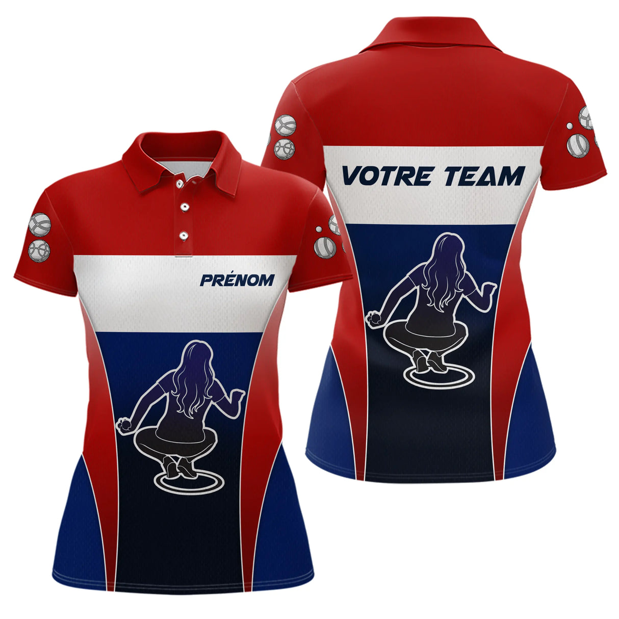Polo Pétanque Personnalisé - Drapeau Français & Nom d'Équipe - Polo Femme