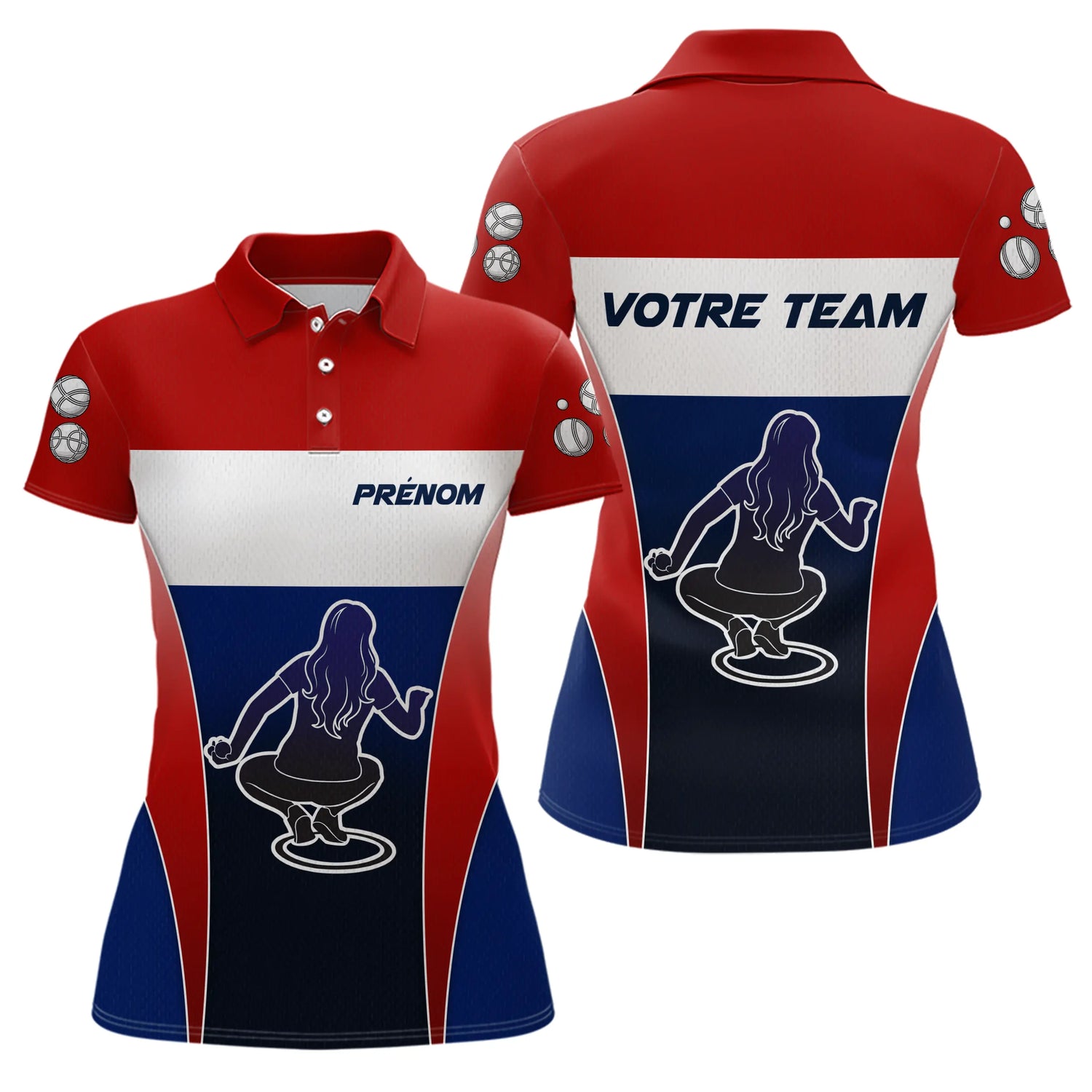 Polo Pétanque Personnalisé - Drapeau Français & Nom d'Équipe - Polo Femme