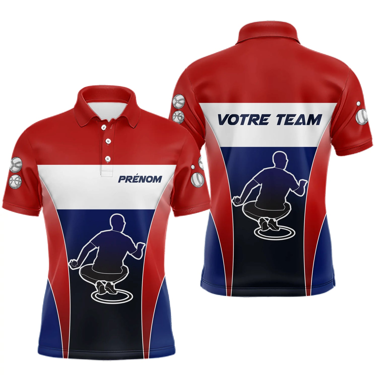 Polo Pétanque Personnalisé - Drapeau Français & Nom d'Équipe - Polo Homme