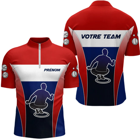 Polo Pétanque Personnalisé - Drapeau Français & Nom d'Équipe - Polo Zippé Homme