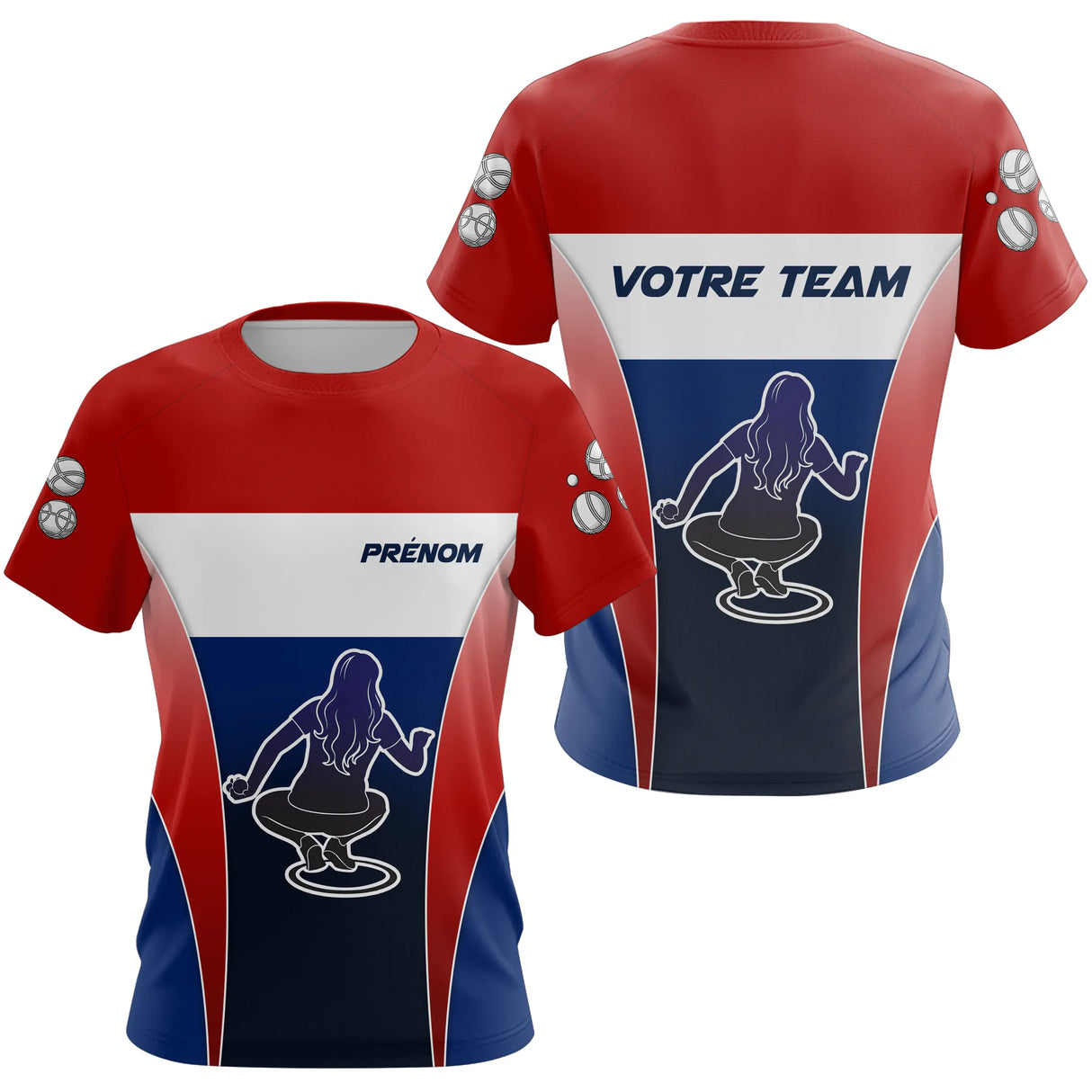 Polo Pétanque Personnalisé - Drapeau Français & Nom d'Équipe - T-Shirt Femme