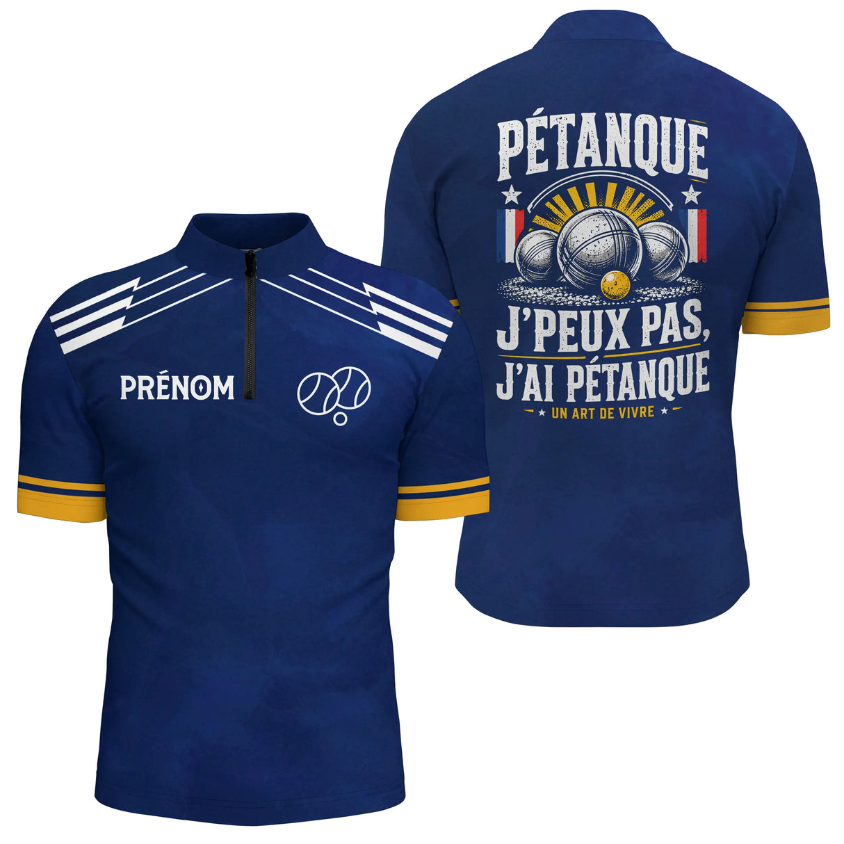 Polo Pétanque Personnalisé - J'peux Pas Bleu Marine - Polo Zippé Homme