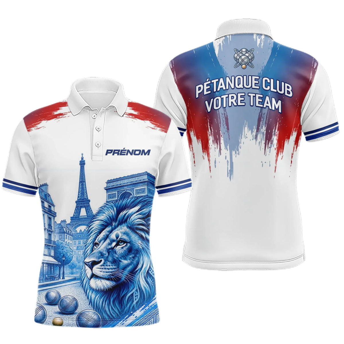 Polo Pétanque Personnalisé - Lion Paris Drapeau Français - Polo Homme