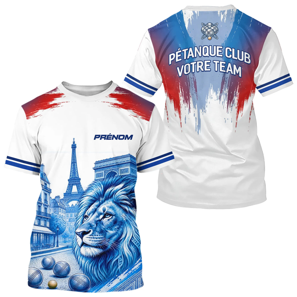 Polo Pétanque Personnalisé - Lion Paris Drapeau Français - T-Shirt Homme