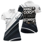 Polo Pétanque Personnalisé - Mange Dors Blanc et Gris - Polo Femme