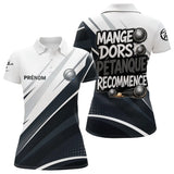 Polo Pétanque Personnalisé - Mange Dors Blanc et Gris - Polo Femme