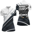 Polo Pétanque Personnalisé - Mange Dors Blanc et Gris - Polo Zippé Femme