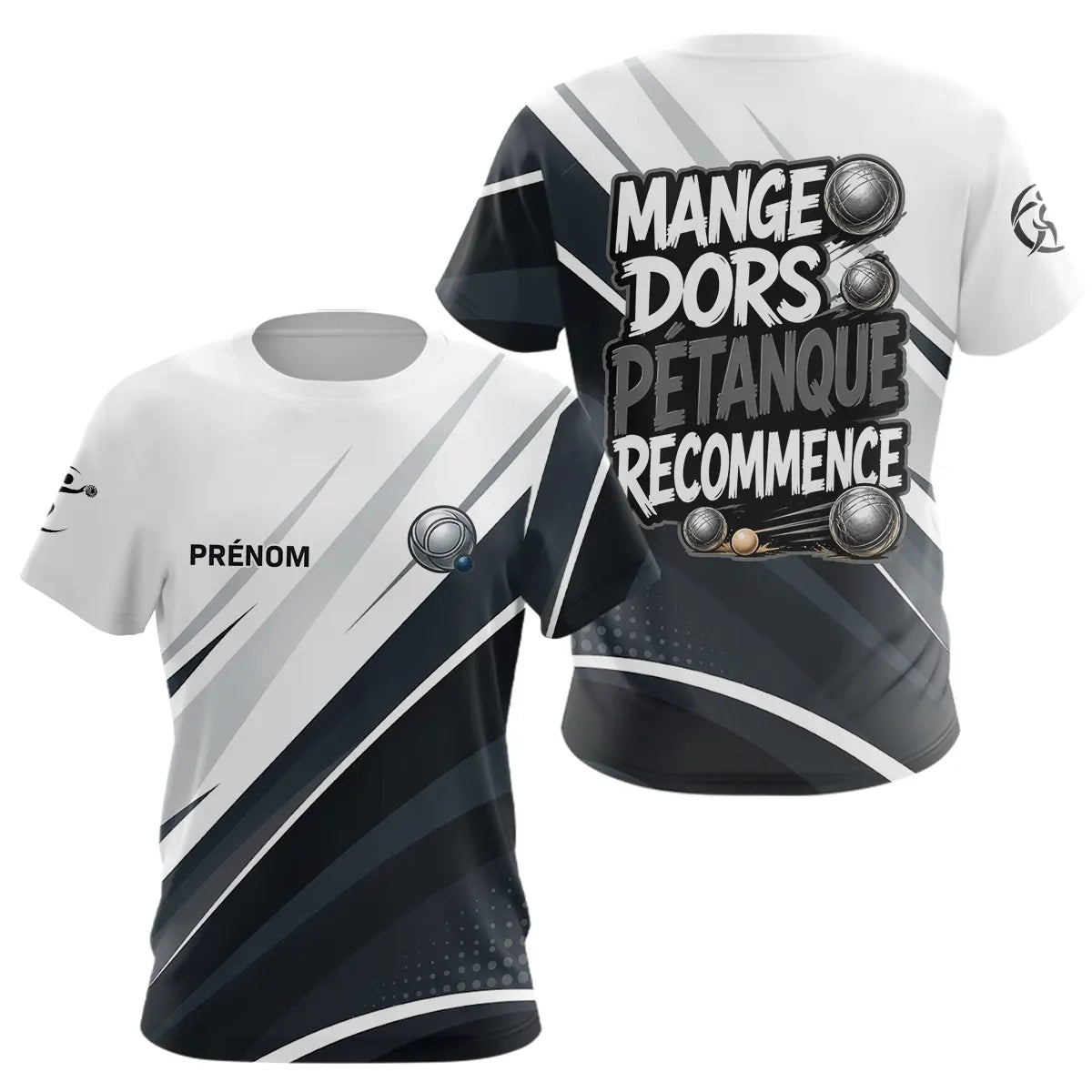 Polo Pétanque Personnalisé - Mange Dors Blanc et Gris - T-Shirt Femme