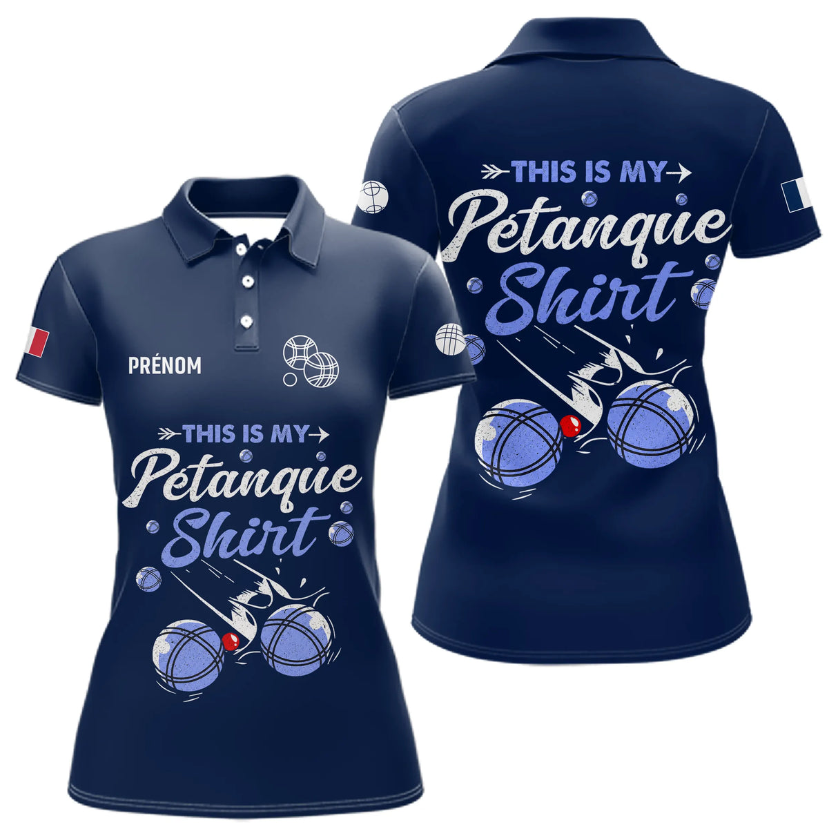 Polo Pétanque Personnalisé - Marine Cadeau Bouliste - Polo Femme