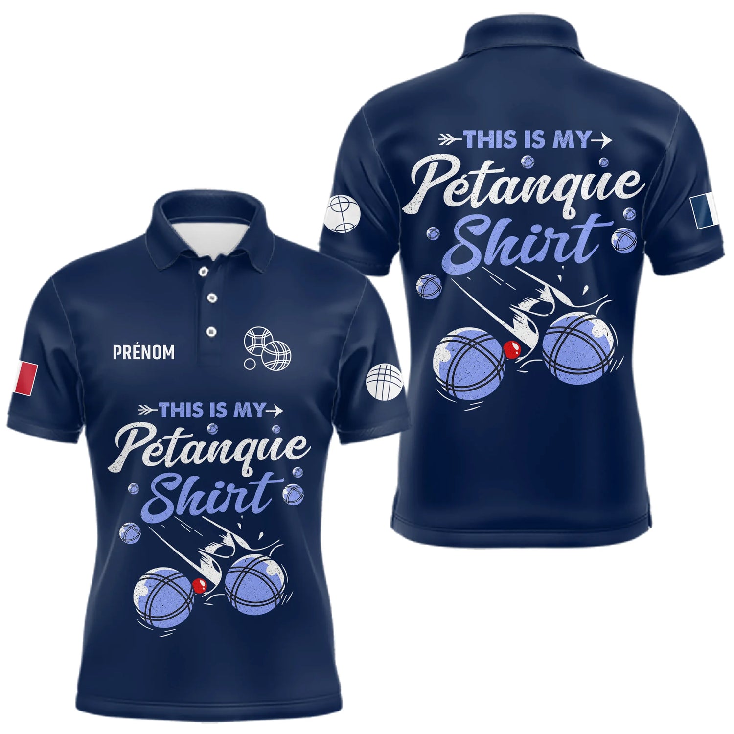 Polo Pétanque Personnalisé - Marine Cadeau Bouliste - Polo Homme