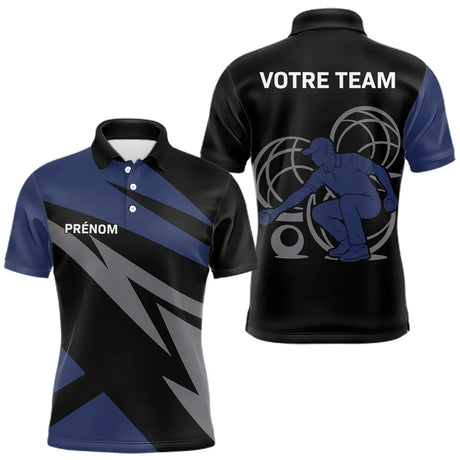 Polo Pétanque Personnalisé - Noir & Bleu Marine Prénom - Polo Homme