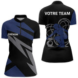 Polo Pétanque Personnalisé - Noir & Bleu Marine Prénom - Polo Zippé Femme