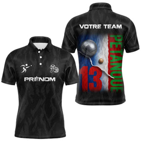 Polo Pétanque Personnalisé - Noir Drapeau Français N°13 - Polo Homme