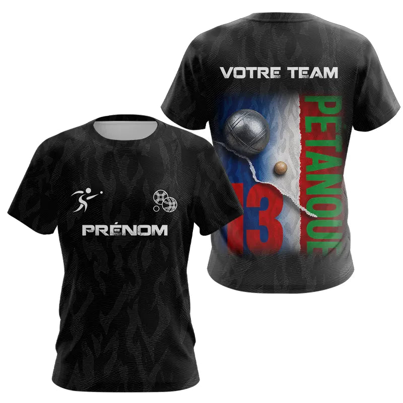 Polo Pétanque Personnalisé - Noir Drapeau Français N°13 - T-Shirt Femme