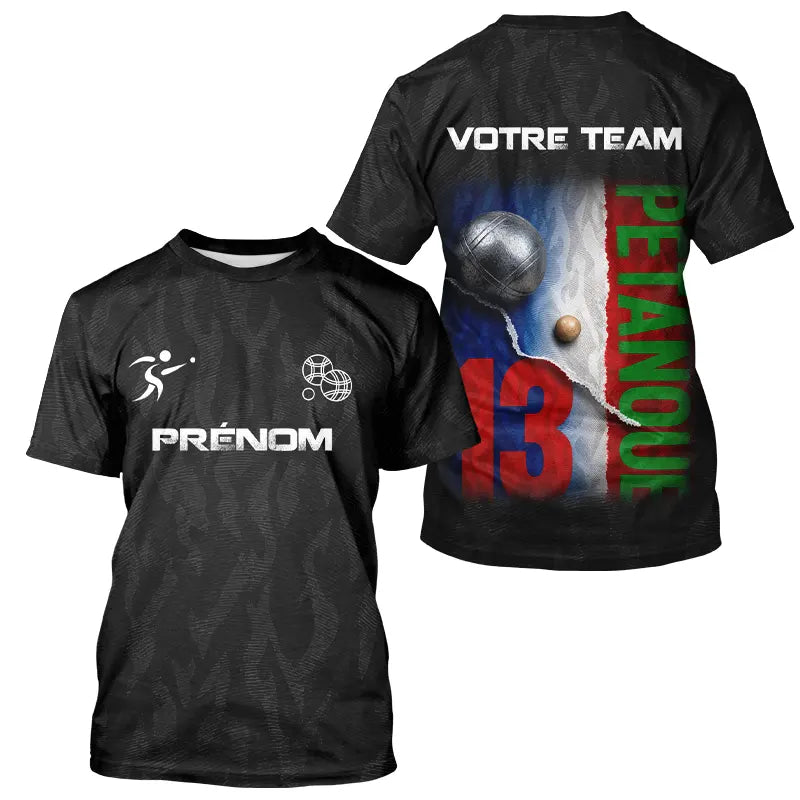 Polo Pétanque Personnalisé - Noir Drapeau Français N°13 - T-Shirt Homme