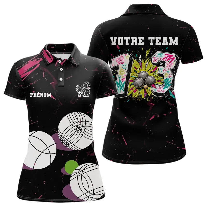 Polo Pétanque Personnalisé - Noir Graffiti N°13 - Polo Femme