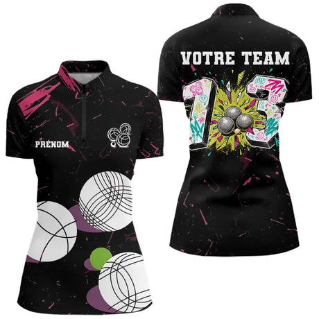 Polo Pétanque Personnalisé - Noir Graffiti N°13 - Polo Zippé Femme