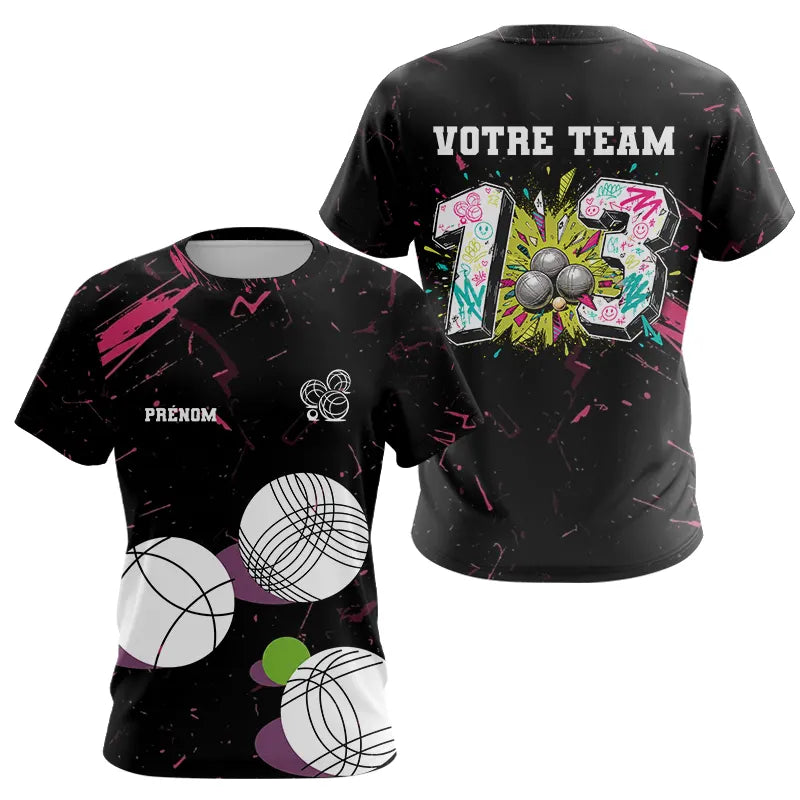 Polo Pétanque Personnalisé - Noir Graffiti N°13 - T-Shirt Femme