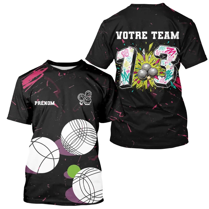 Polo Pétanque Personnalisé - Noir Graffiti N°13 - T-Shirt Homme