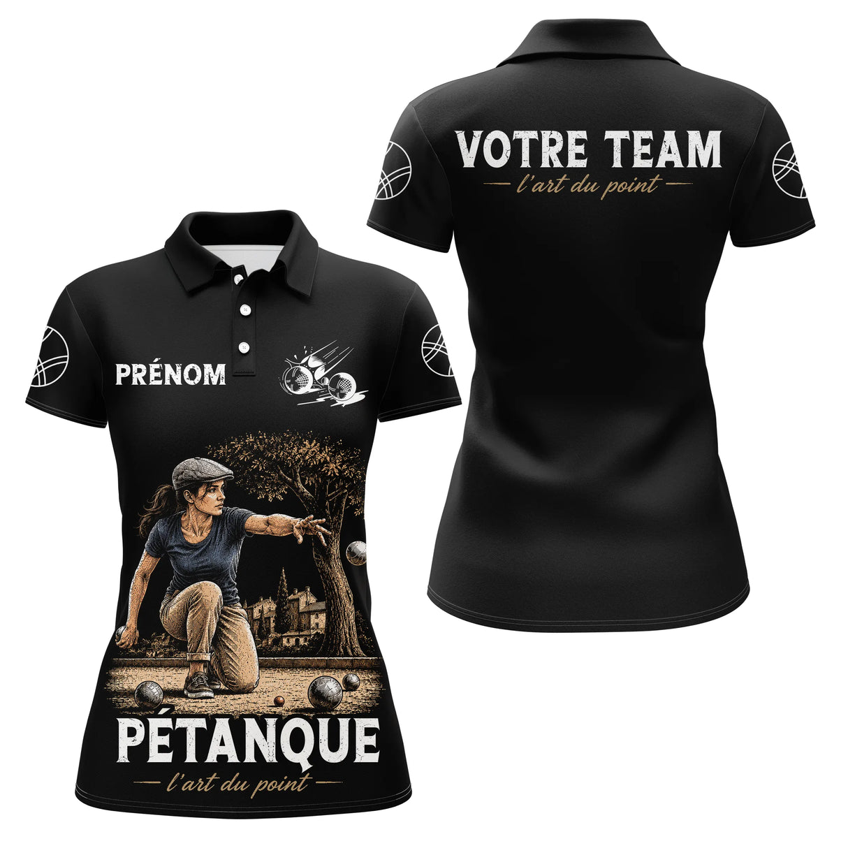 Polo Pétanque Personnalisé - Prénom & Équipe Vintage - Polo Femme