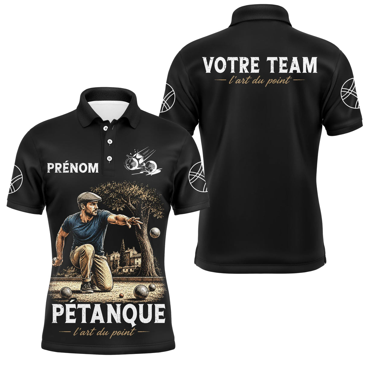 Polo Pétanque Personnalisé - Prénom & Équipe Vintage - Polo Homme