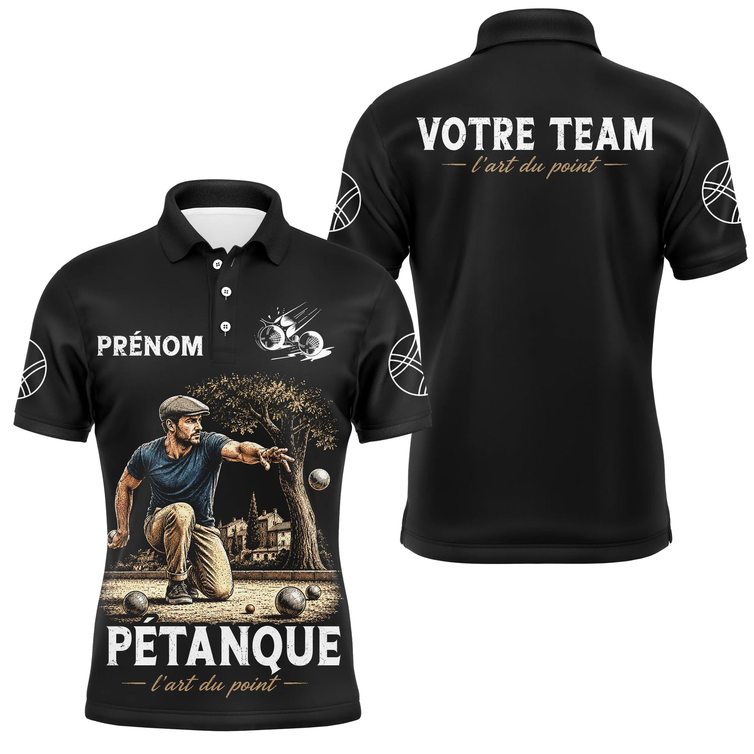 Polo Pétanque Personnalisé - Prénom & Équipe Vintage - Polo Homme