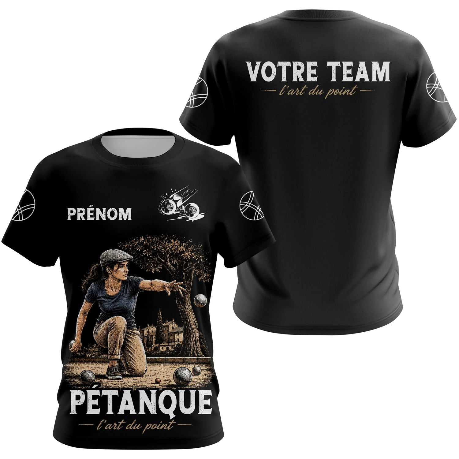 Polo Pétanque Personnalisé - Prénom & Équipe Vintage - T-Shirt Femme