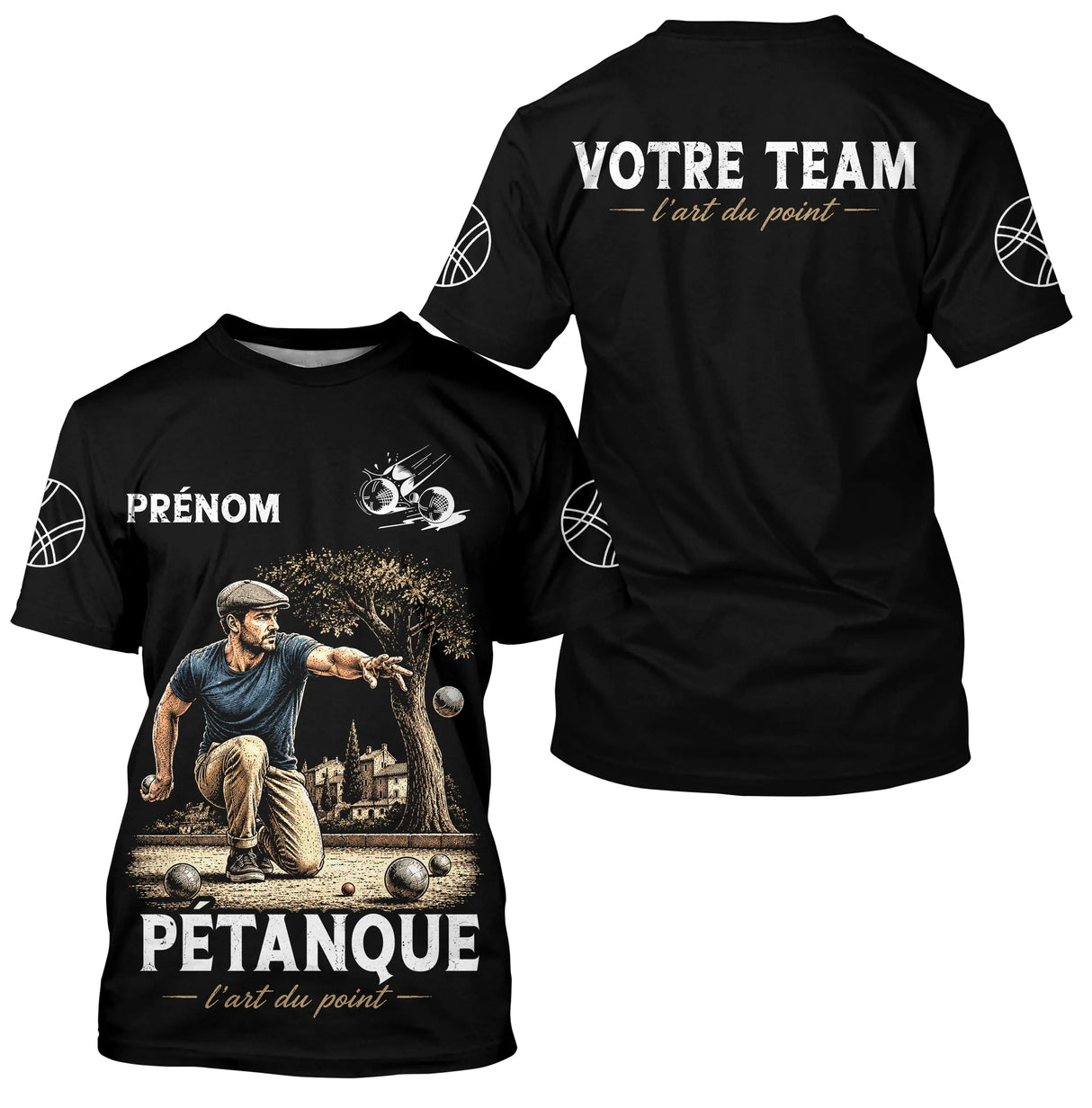 Polo Pétanque Personnalisé - Prénom & Équipe Vintage - T-Shirt Homme