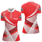 Polo Pétanque Personnalisé - Rouge Boules Prénom Rayé - Polo Zippé Femme