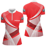 Polo Pétanque Personnalisé - Rouge Boules Prénom Rayé - Polo Zippé Femme