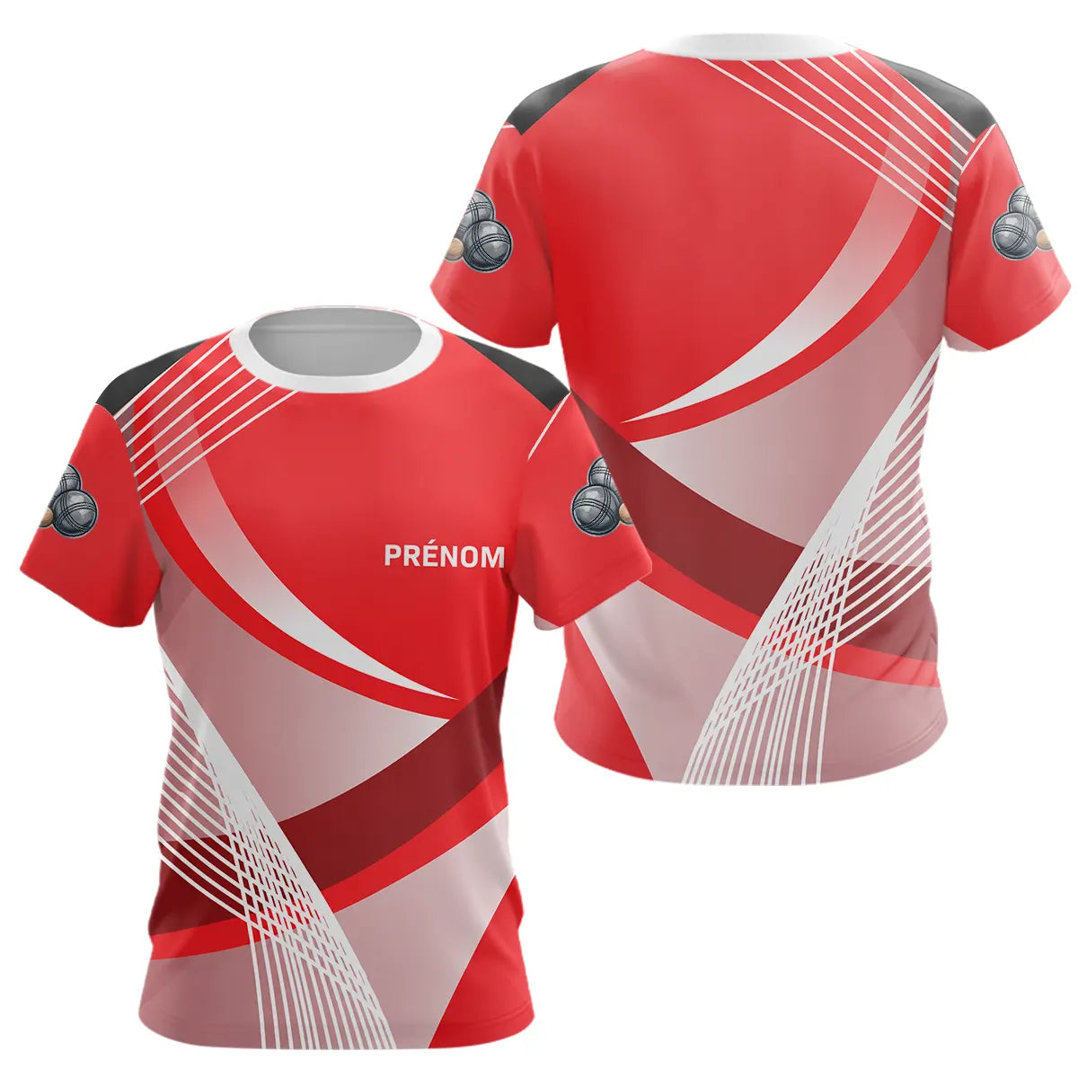 Polo Pétanque Personnalisé - Rouge Boules Prénom Rayé - T-Shirt Femme