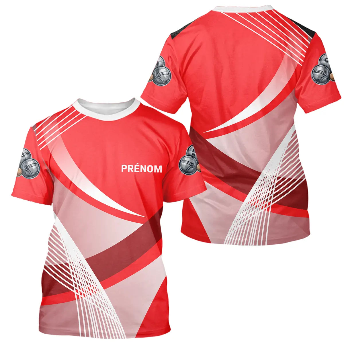 Polo Pétanque Personnalisé - Rouge Boules Prénom Rayé - T-Shirt Homme