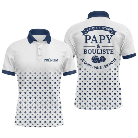 Polo Pétanque Personnalisé - Style Papy Bouliste Blanc et Bleu - Polo Homme