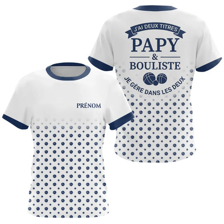 Polo Pétanque Personnalisé - Style Papy Bouliste Blanc et Bleu - T-Shirt Femme