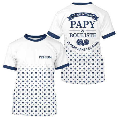 Polo Pétanque Personnalisé - Style Papy Bouliste Blanc et Bleu - T-Shirt Homme