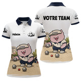 Polo Pétanque Personnalisé - Team Cochonnet Blanc Bleu - Polo Femme