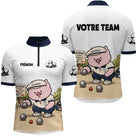 Polo Pétanque Personnalisé - Team Cochonnet Blanc Bleu - Polo Zippé Homme