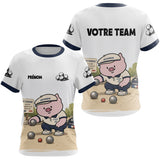 Polo Pétanque Personnalisé - Team Cochonnet Blanc Bleu - T-Shirt Femme