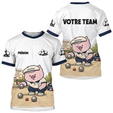 Polo Pétanque Personnalisé - Team Cochonnet Blanc Bleu - T-Shirt Homme