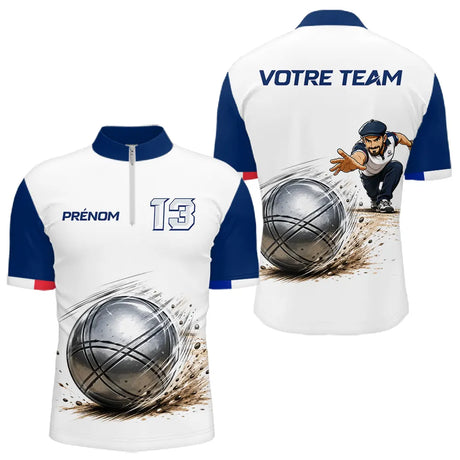 Polo Pétanque Personnalisé - Tricolore & Esprit Équipe - Polo Zippé Homme