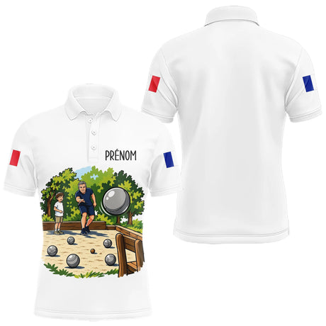 Polo Pétanque Personnalisé Blanc - Cadeau Boulodrome Famille - Polo Homme