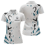 Polo Pétanque Personnalisé Blanc et Bleu - Teal Motifs - Polo Femme