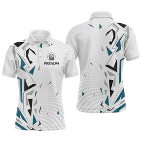 Polo Pétanque Personnalisé Blanc et Bleu - Teal Motifs - Polo Homme