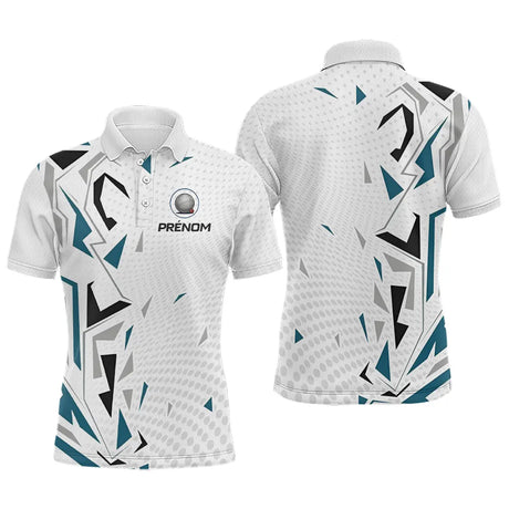 Polo Pétanque Personnalisé Blanc et Bleu - Teal Motifs - Polo Homme
