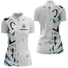 Polo Pétanque Personnalisé Blanc et Bleu - Teal Motifs - Polo Zippé Femme