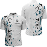 Polo Pétanque Personnalisé Blanc et Bleu - Teal Motifs - Polo Zippé Homme
